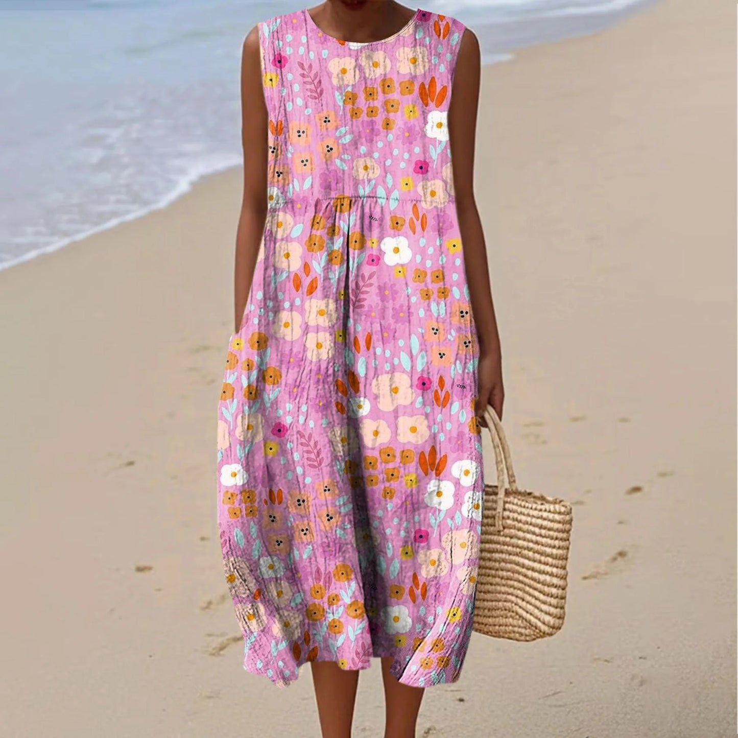 Women's Vintage Floral Art Print Casual Dress artswardrobe