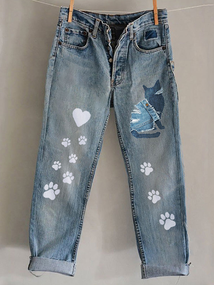 Funny Animal Embroidered Print Jeans elevenforest