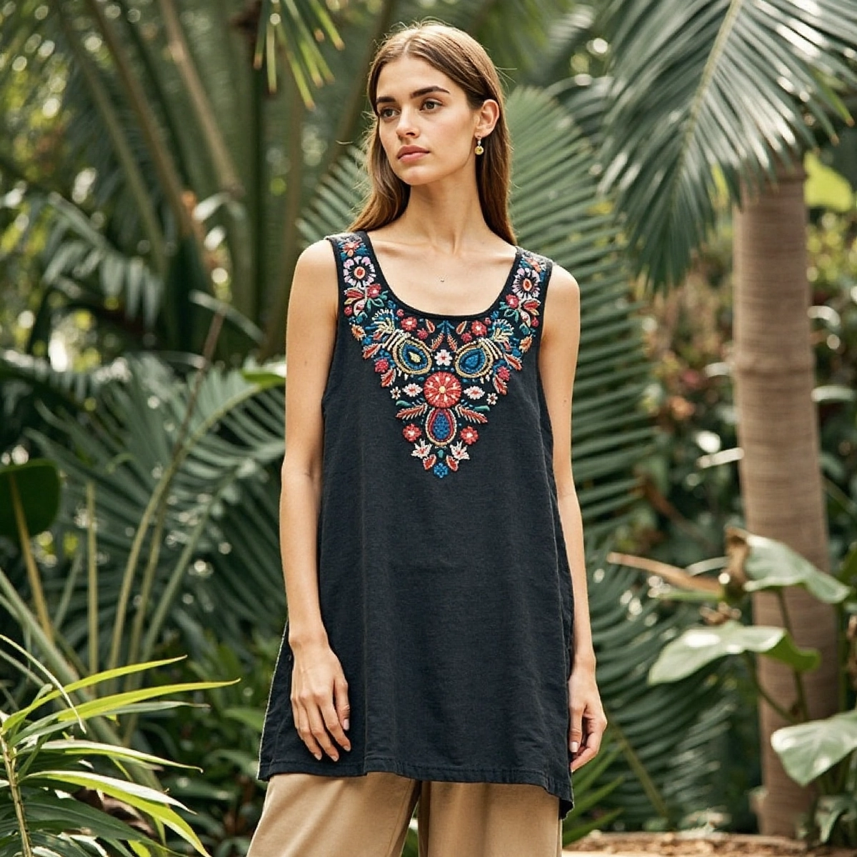 Women's Ethnic Floral Print Comfort Top artswardrobe