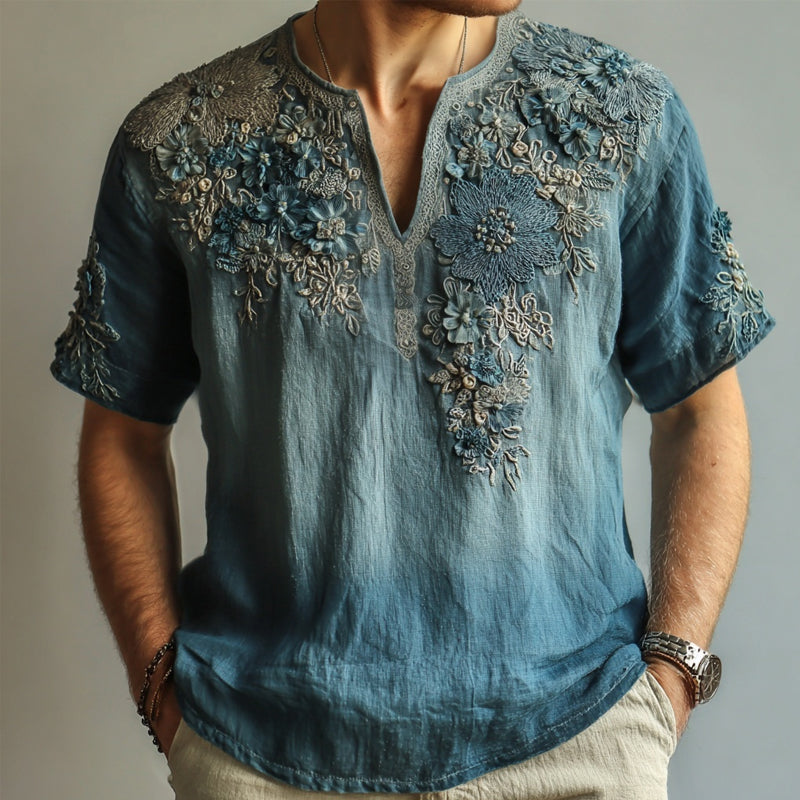 Men's Lace Floral Embroidered Vintage Linen Shirt artswardrobe