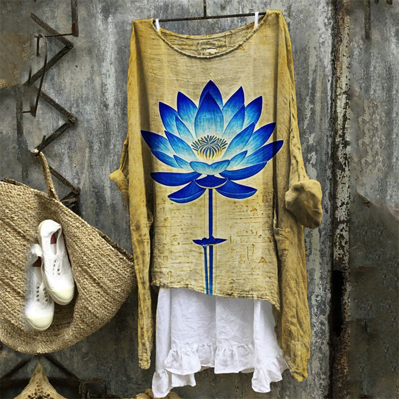 Comstylish Ancient Egyptian Lotus & Runes Art Linen Tunic