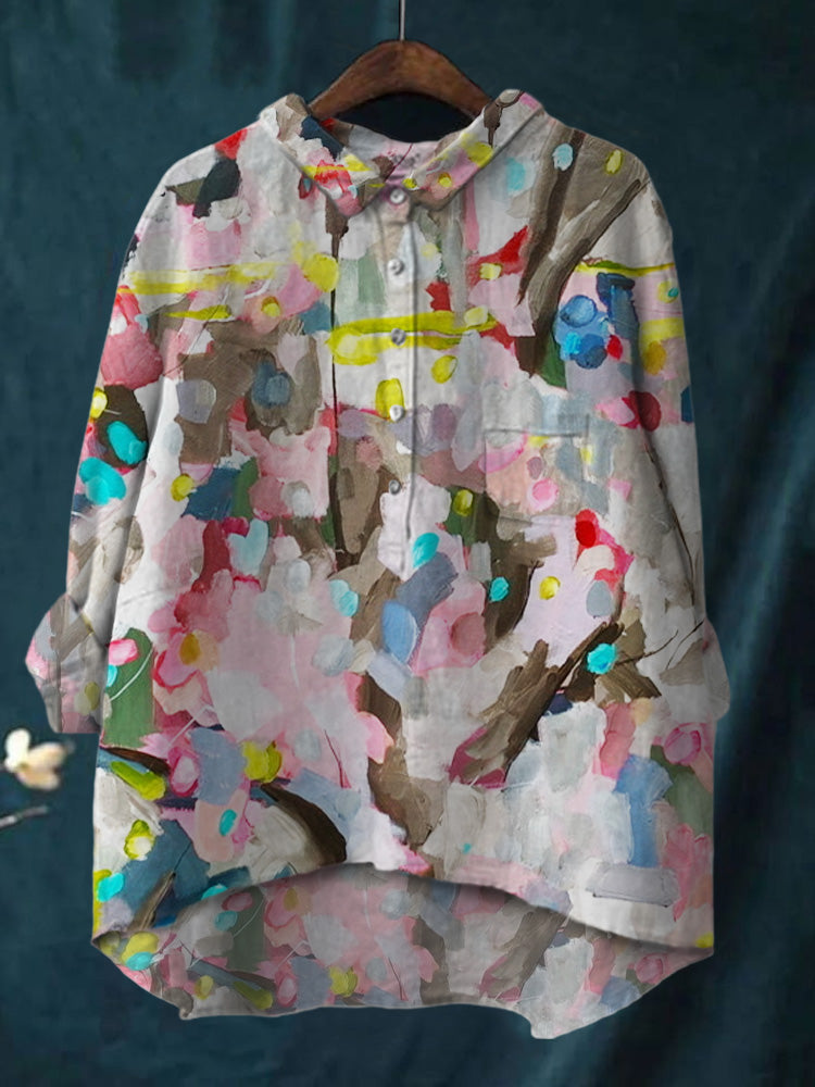 Colorful Abstract Patchwork Cotton And Linen Shirt