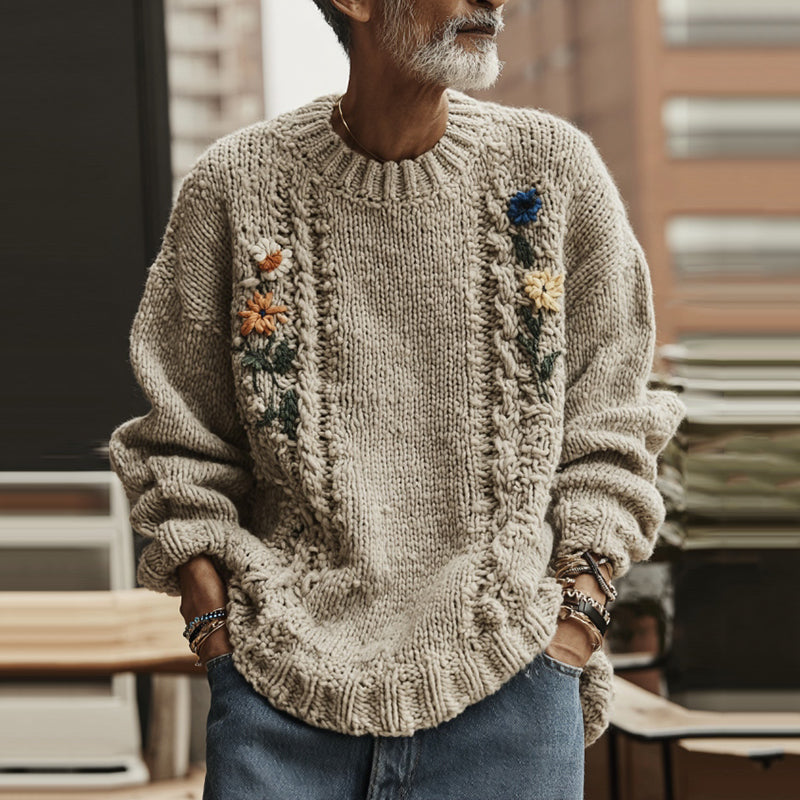 Men's Vintage Floral Jacquard Aran Cozy Sweater artswardrobe
