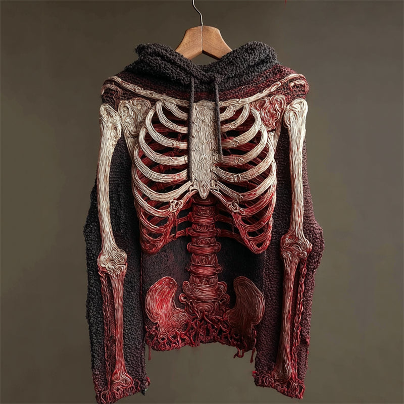 Halloween Bloody Skeleton Cozy Knit Hooded Sweater artswardrobe