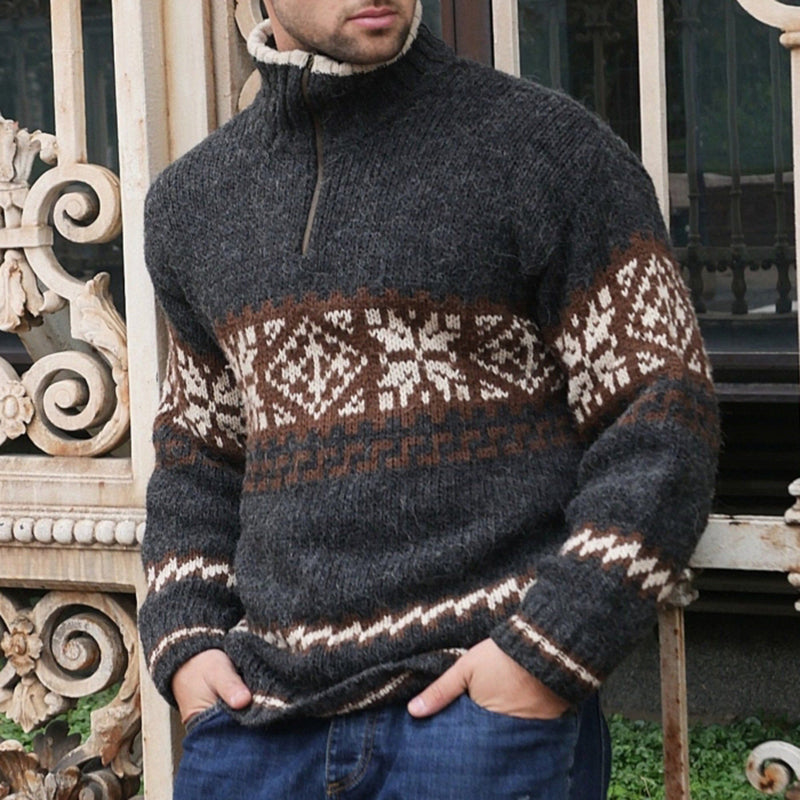 Vintage Geometrical Knitted Jacquard Iceland Half-Zip Neck Sweater elevenforest