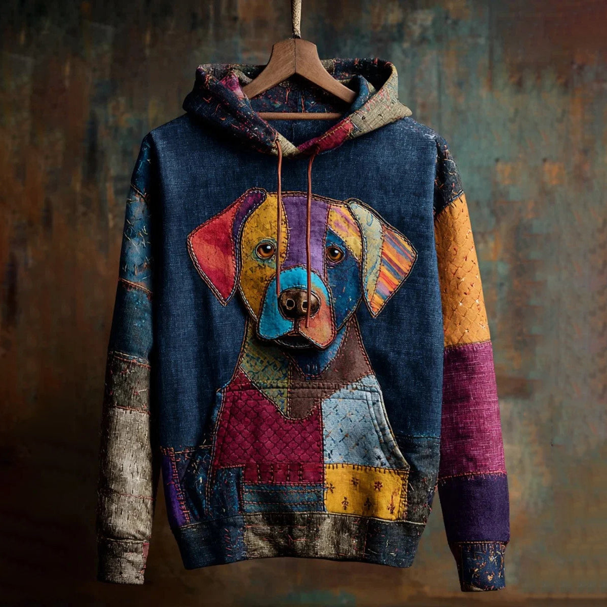 Comstylish Vintage Lovely Cute The Mountain Dogs Patchwork Inspired Washed Hoodie