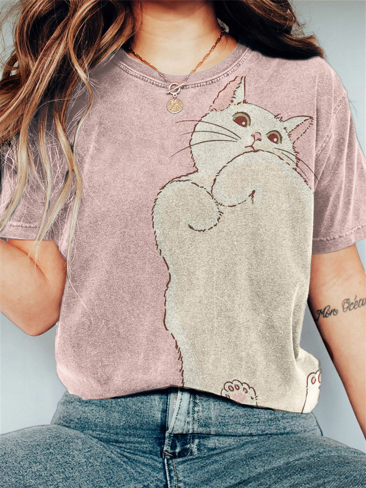 Lovely Relaxed White Cat Vintage T Shirt elevenforest