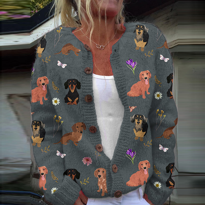 Comstylish Women's Cute Sausage Dog Cozy Sweater Cardigan