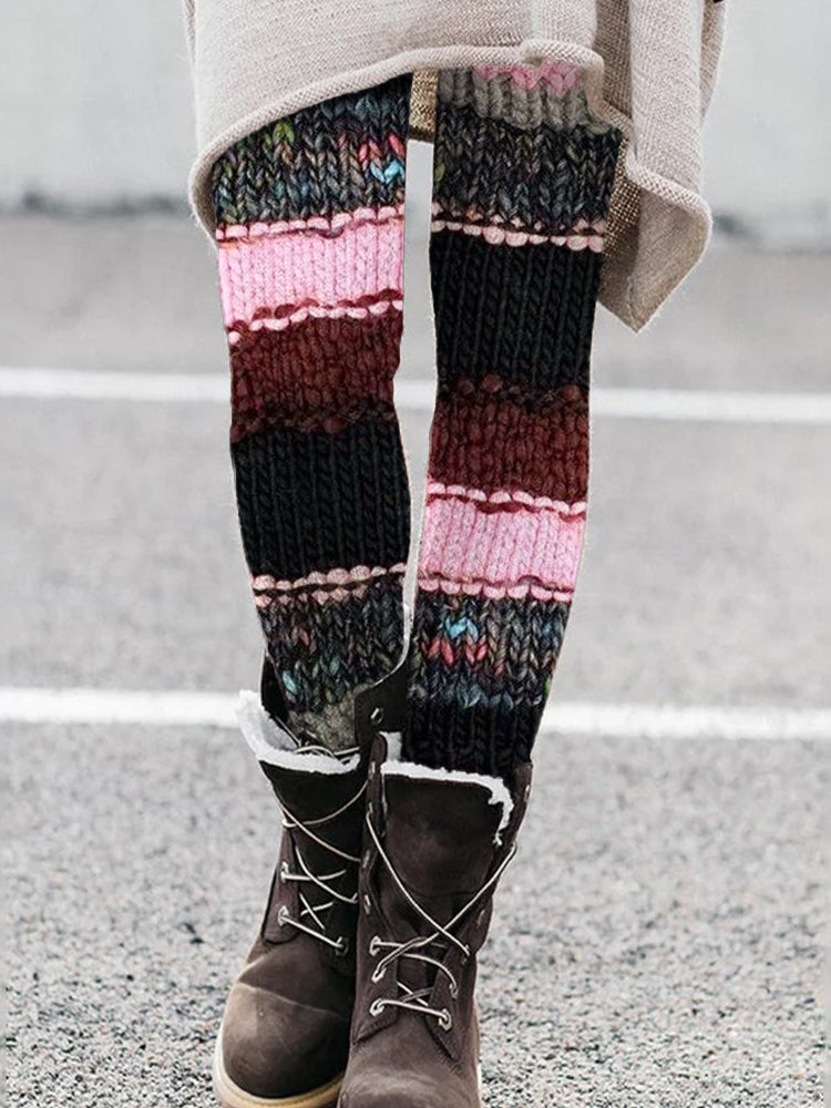 Pink Colorblock Patchwork Chunky Cozy Leggings elevenforest