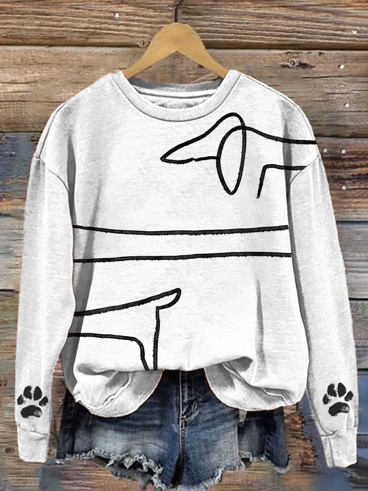 Comstylish Cute Dog Line Art Print Vintage Sweatshirt