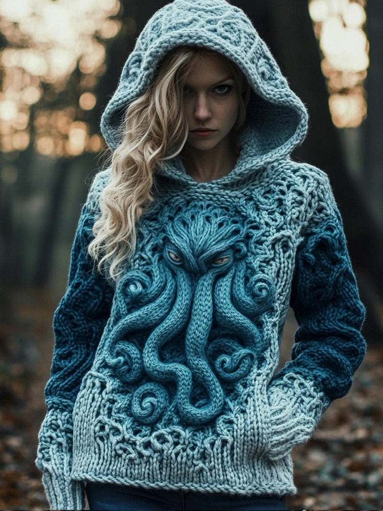Cthulhu Sea Monster Gradient Women's Hooded Icelandic Sweater artswardrobe