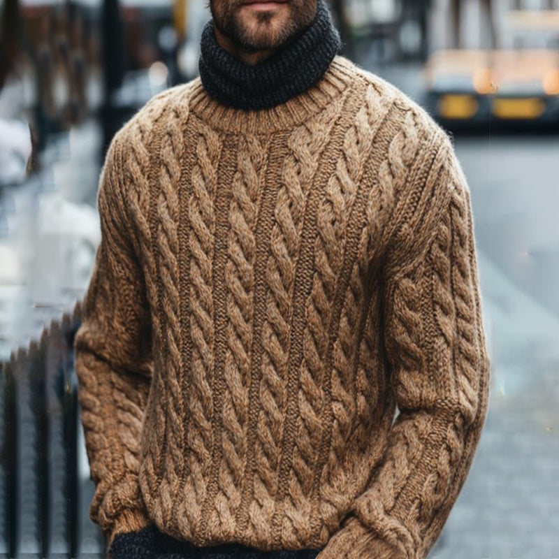 Men's Vintage Chunky Knitting Cable Crew Neck Sweater elevenforest