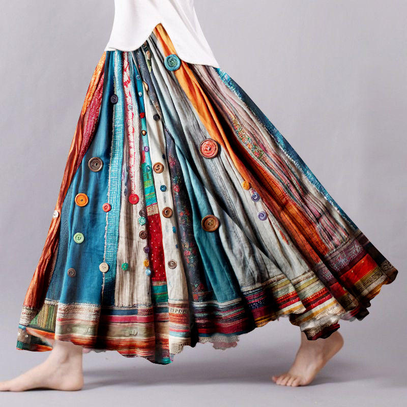 Vintage Bohemian Colorful Textile Linen Skirt artswardrobe