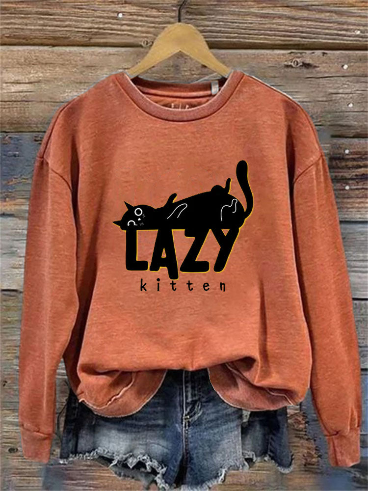 Funny Lazy Kitten Print Sweatshirt artswardrobe