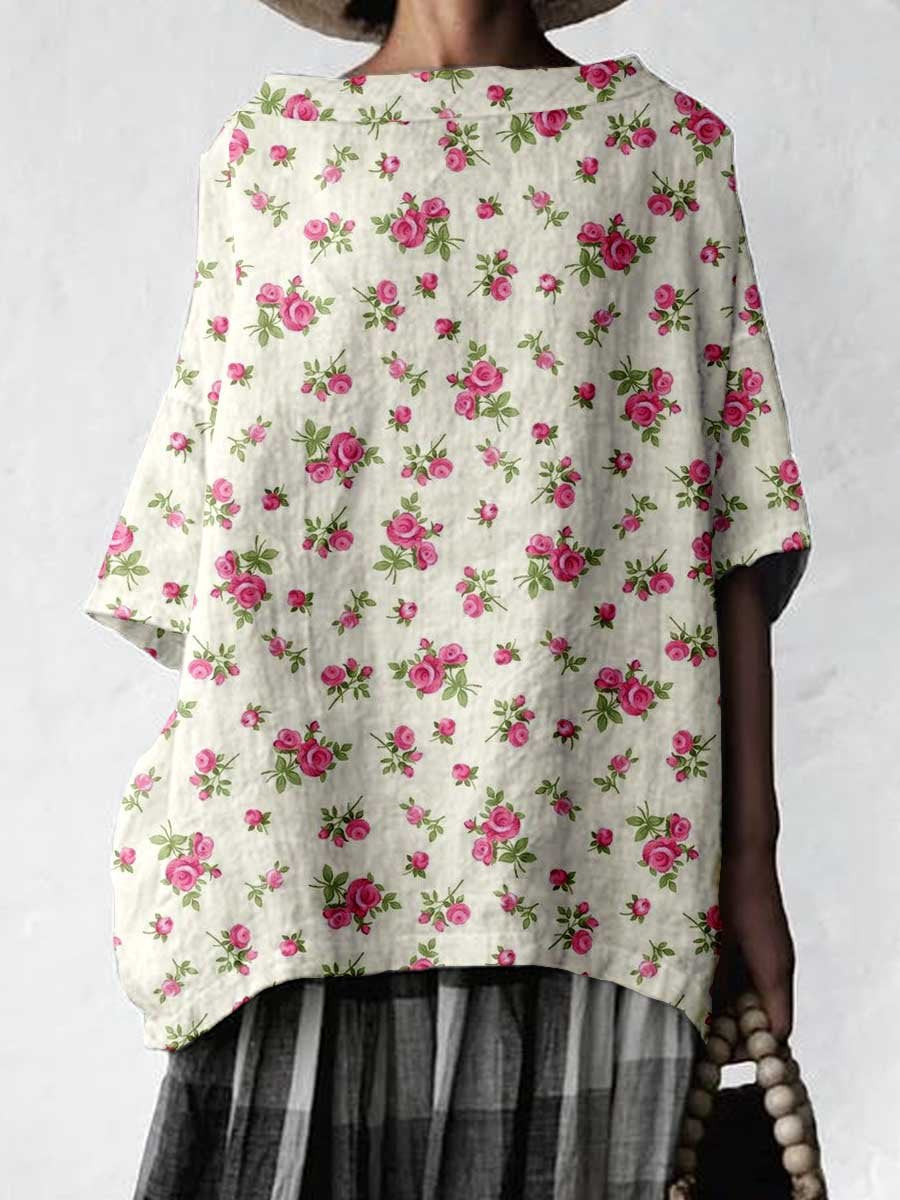 Women's Classic Floral Cotton and Linen Top