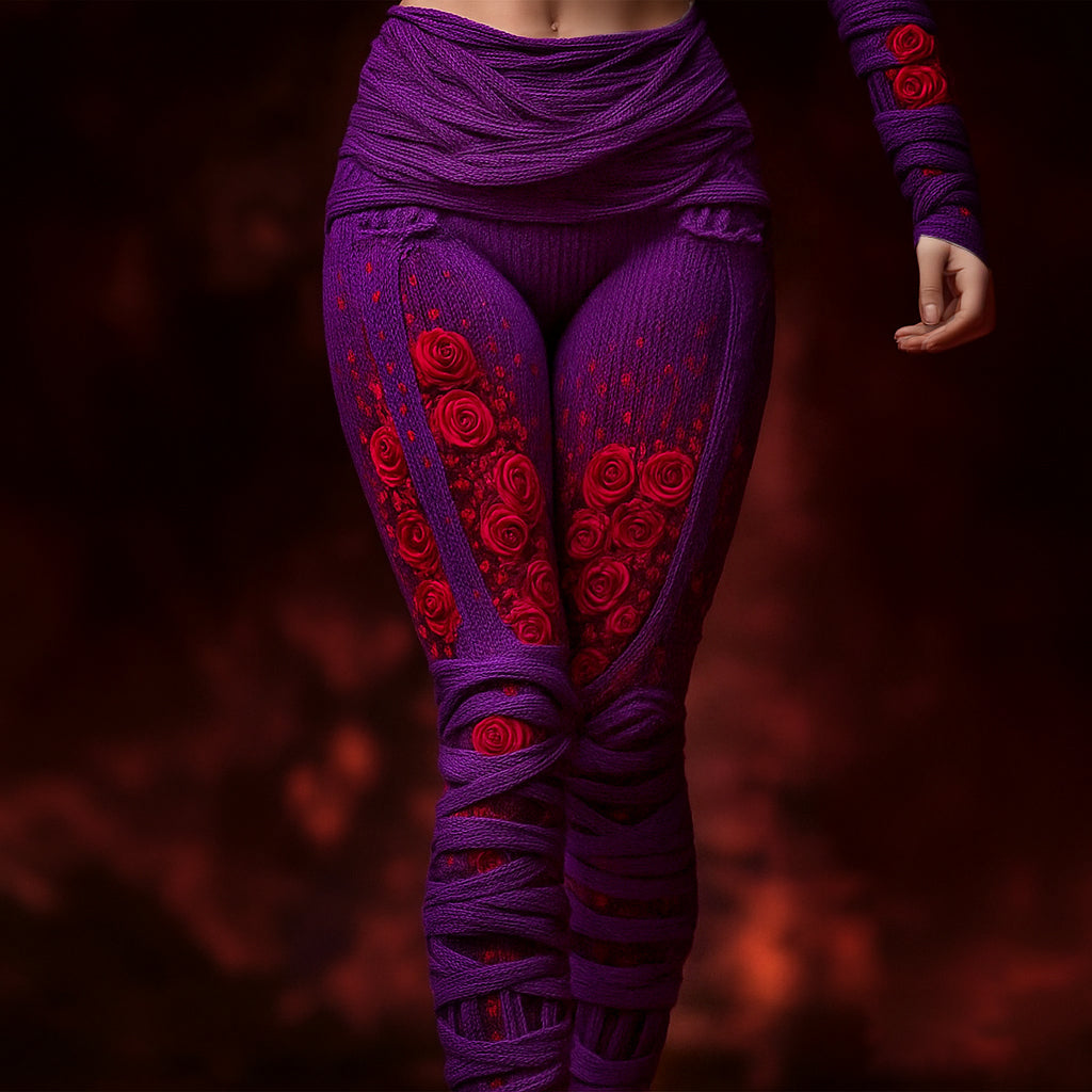 Vintage Skeleton Anatomy Bloody Roses Bandages Knit Leggings artswardrobe