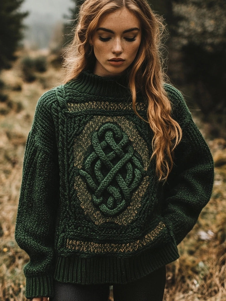 Retro Celtic Knot Knitted Crew Neck Cozy Sweater artswardrobe