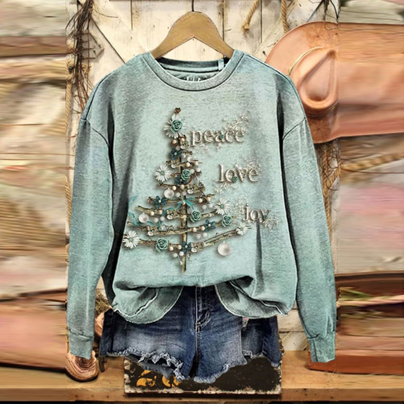 Comstylish Christmas Tree Print Crew Neck Sweatshirt