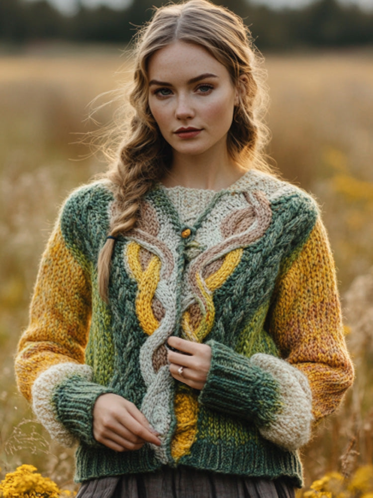 Women's Retro Irish Celtic Knot Cozy Knit Cardigan artswardrobe