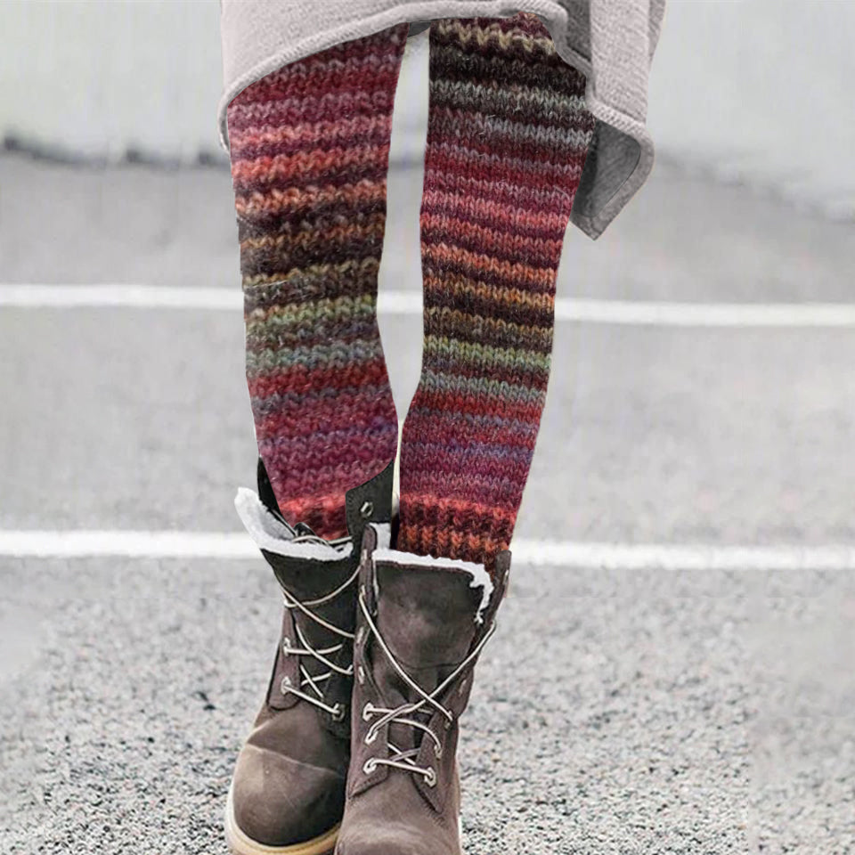 Vintage Colorblock Patchwork Multicolored Cozy Knit Leggings artswardrobe