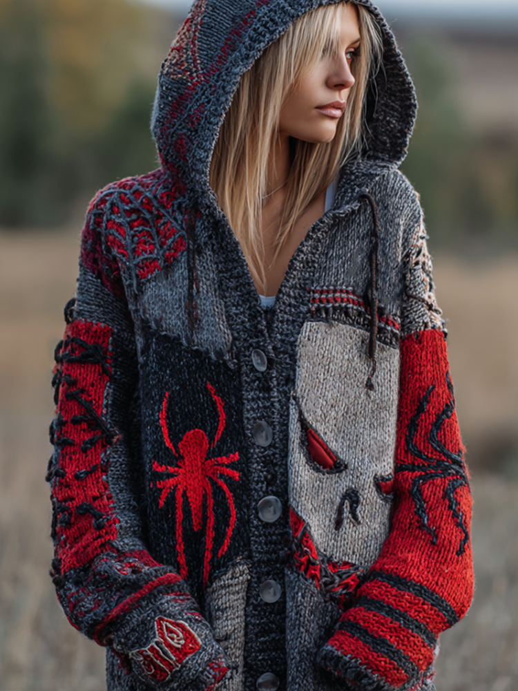 Women's Retro Halloween Element Knitted Sweater Coat artswardrobe