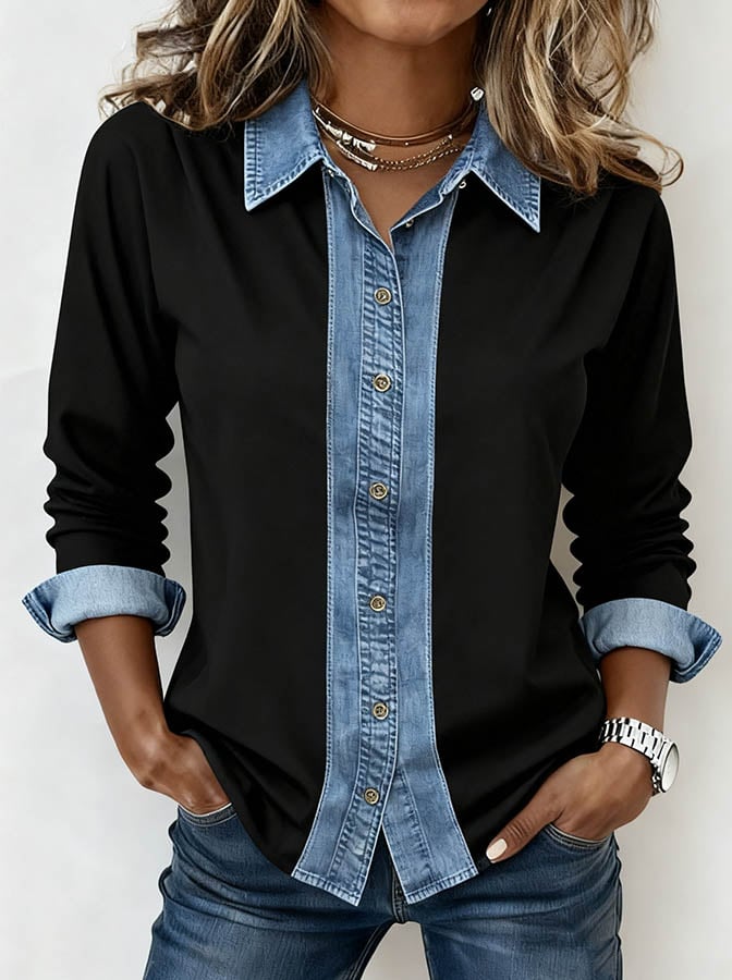 Women'S Casual Contrast Color Stitching Shirt