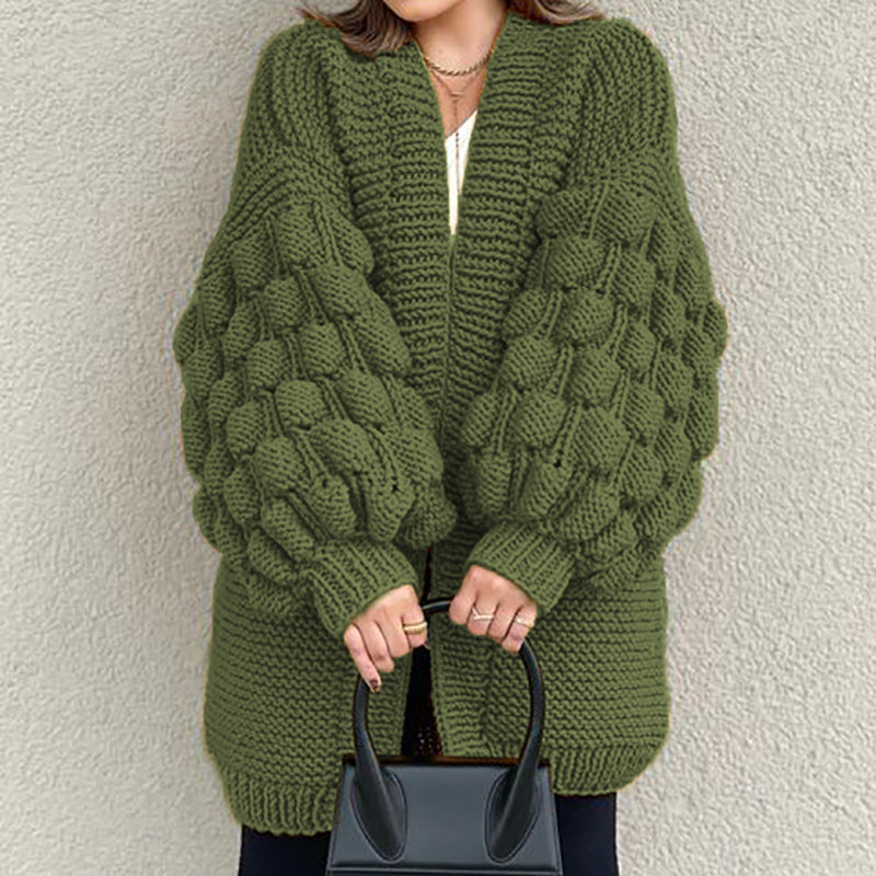 Retro Loose Puff Sleeves Thick Wool Knitted Cardigan elevenforest