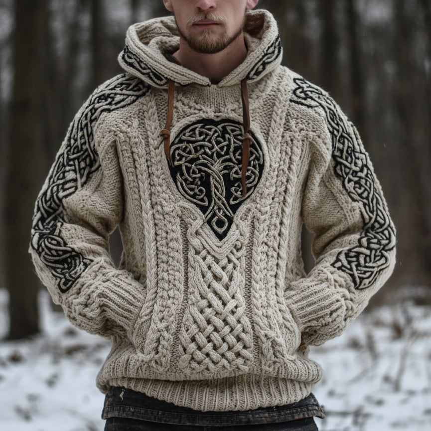 Men's Viking Celtic Knot Tree Of Life Knit Hooded Sweater artswardrobe