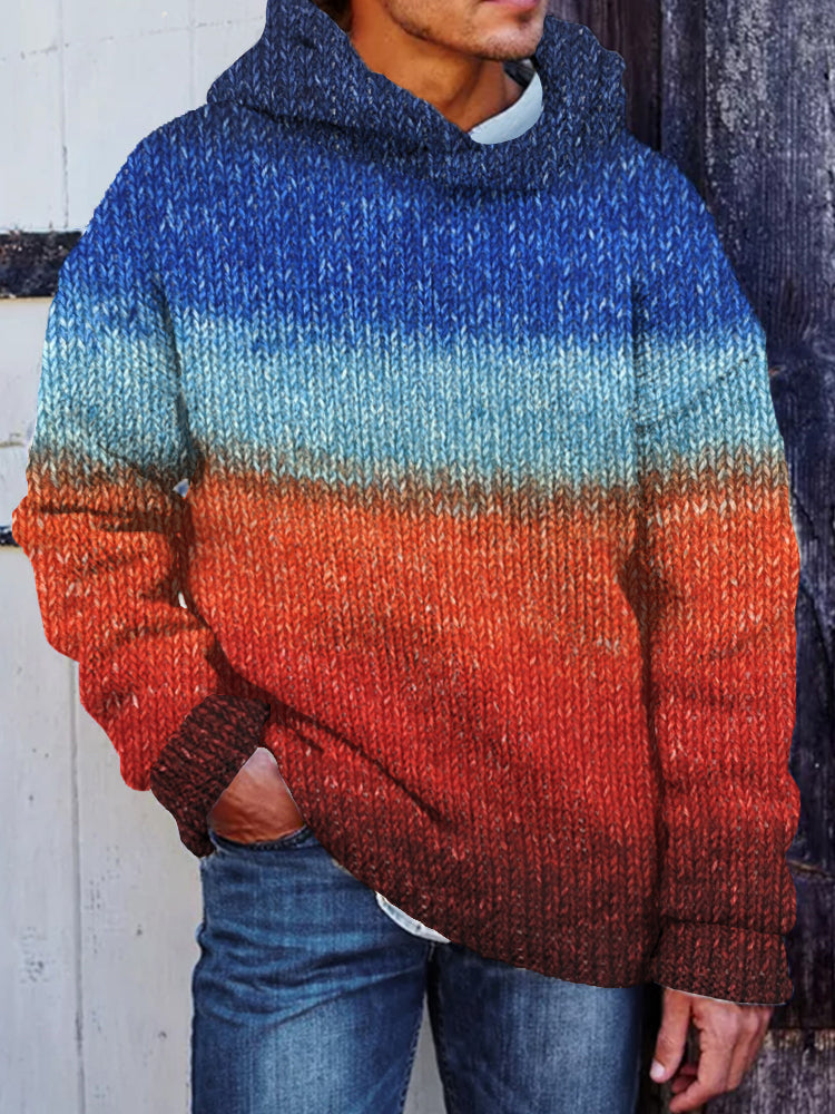 Men's Retro Colorful Gradient Cozy Hooded Sweater artswardrobe