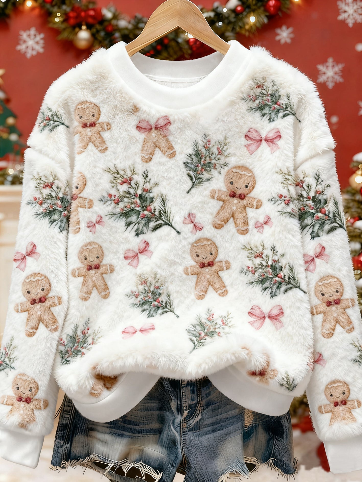 Women's Christmas Art Print Casual Flannel Sweater