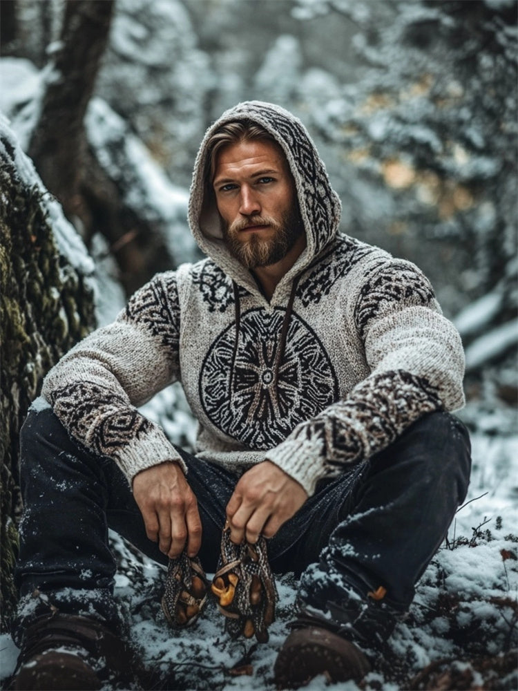 Viking Warrior Totem Men's Hooded Sweater artswardrobe