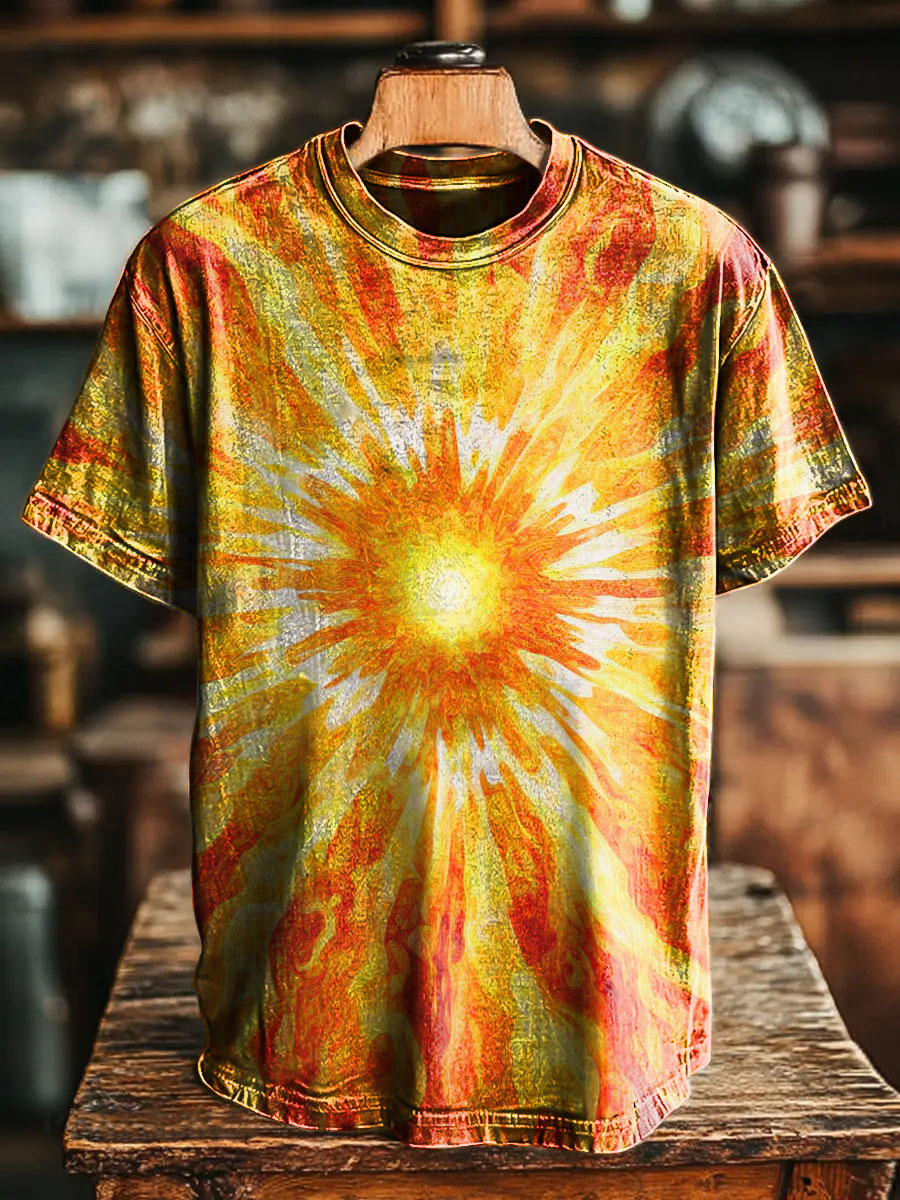 Retro Sun Visual impact Vintage Art Print Casual T-shirt For Men And W