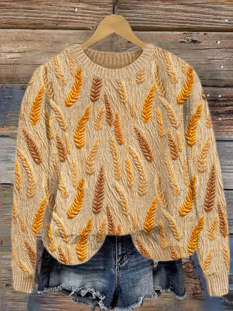 Fall Wheat Jacquard Pattern Cozy Knit Sweater artswardrobe