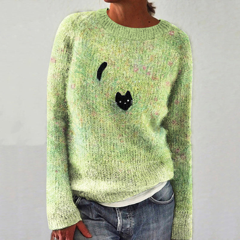 Black Cat Art Print Women's Sweater elevenforest