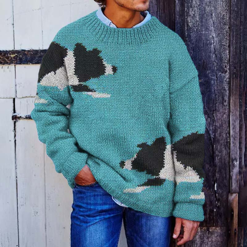 Men's Vintage Dog Print Cozy Knit Sweater elevenforest