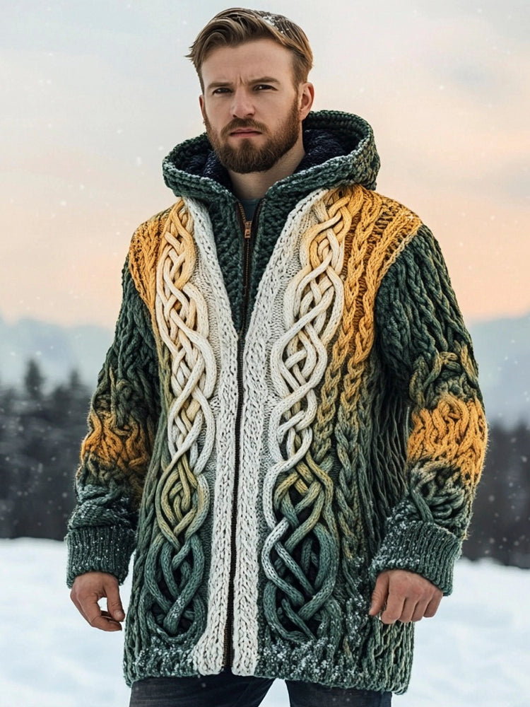 Irish Celtic Knot Knit Pattern Men's Zip Hooded Sweater elevenforest