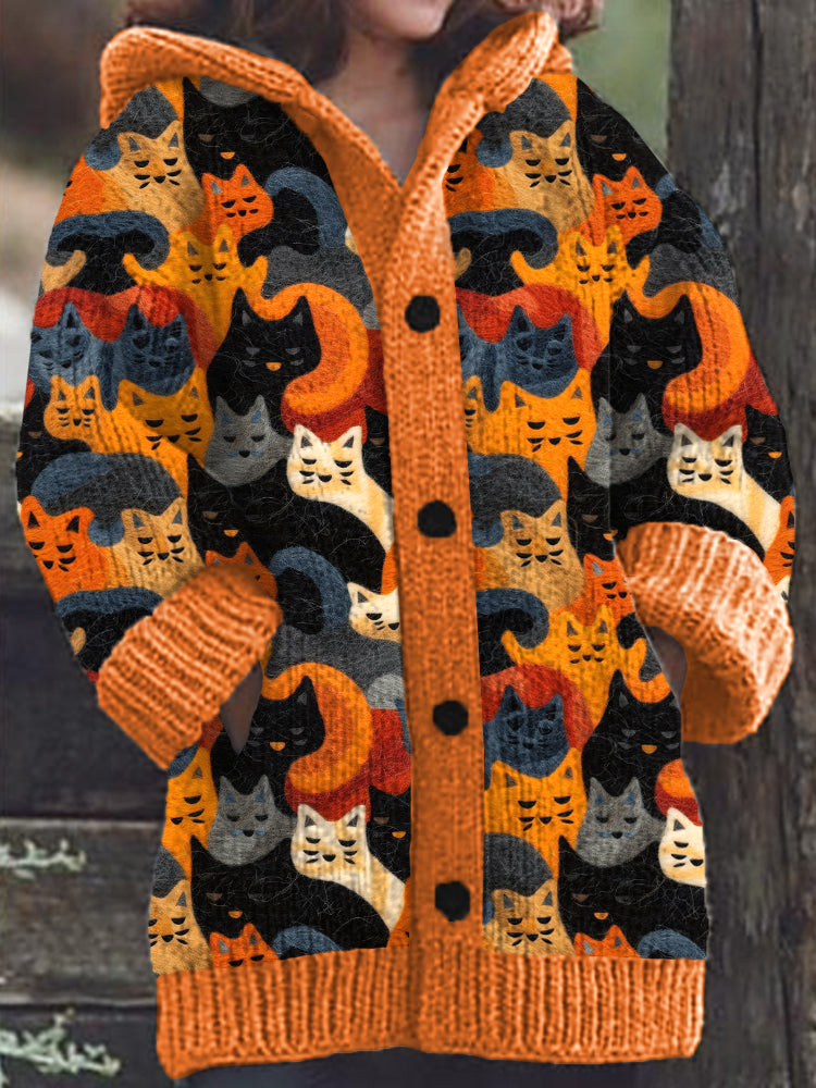 Cute Cat Pattern Knit Hooded Cardigan elevenforest