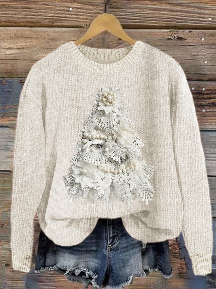 Christmas Tree Beaded Lace Art Cozy Knit Sweater artswardrobe