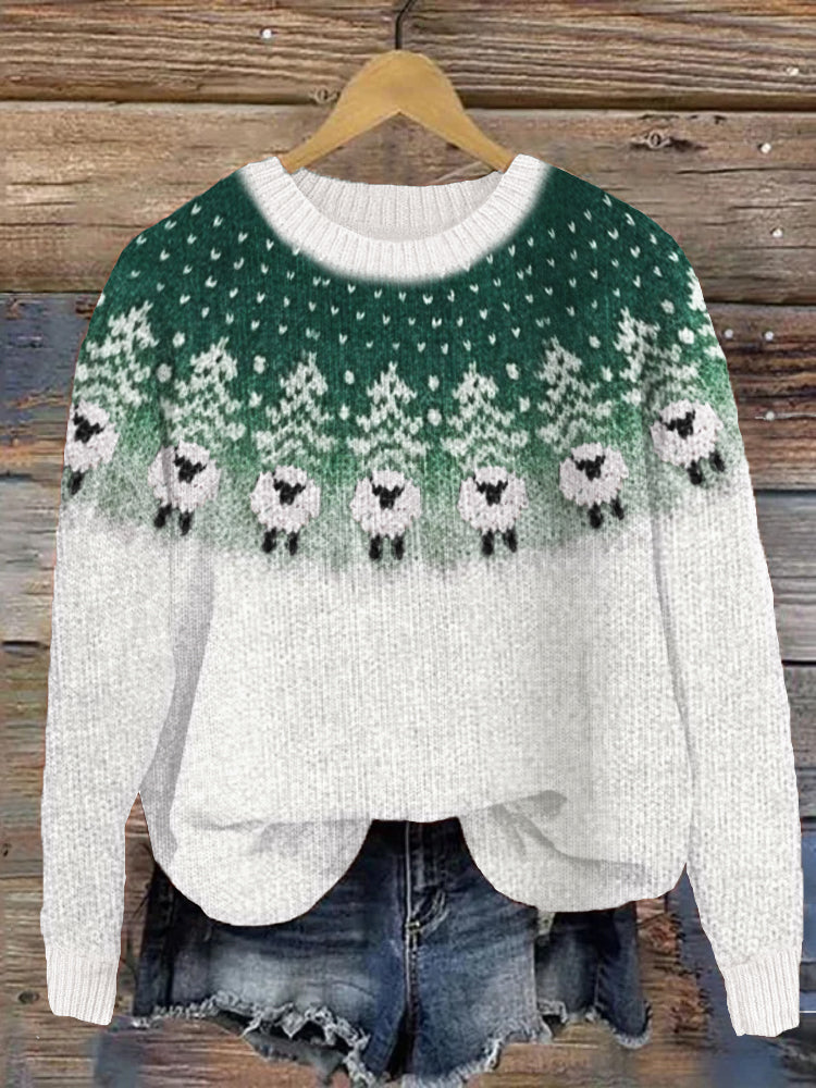 Christmas Trees & Sheep Snowy Yoke Cozy Knit Isle Sweater elevenforest