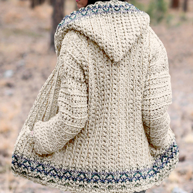 Women's Chunky Ethnic Geometric Aran Pattern Cardigan Sweater artswardrobe