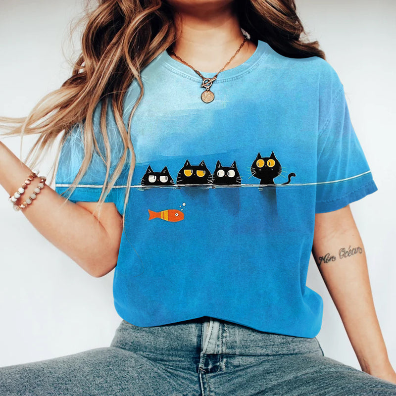 Comstylish Women's Funny Cat Print Crew Neck Short Sleeve Casual T-shirt