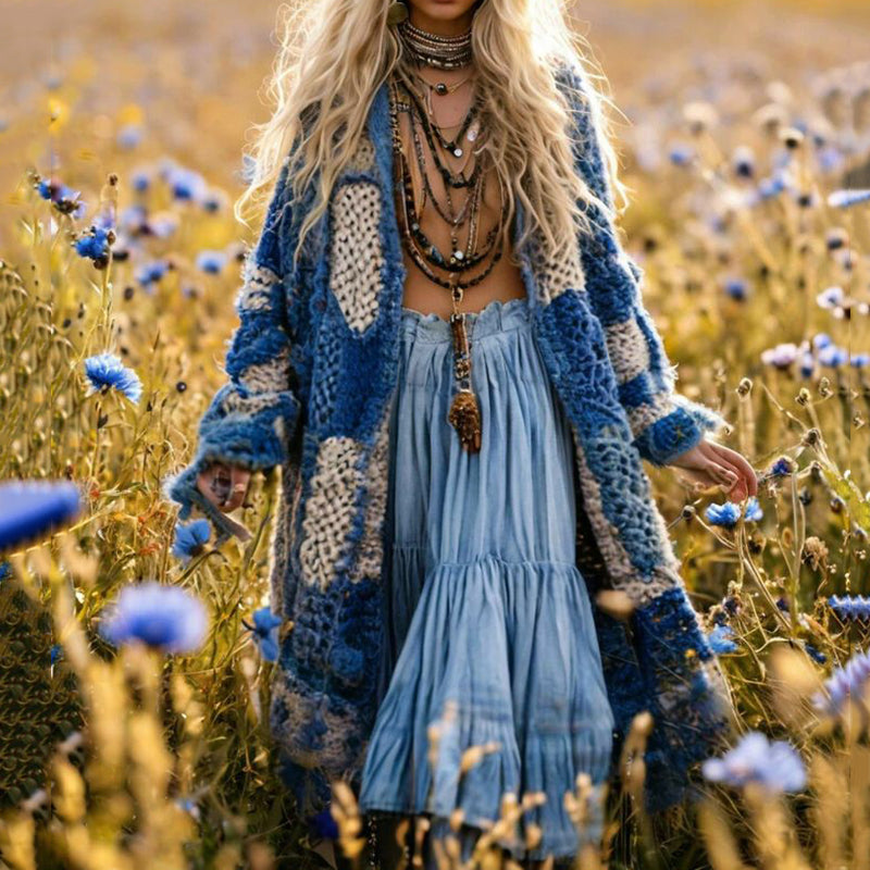 Women's Patchwork Pattern Sweater Cardigan artswardrobe