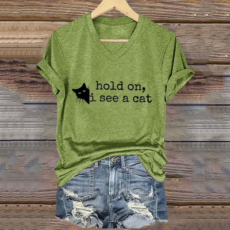 Comstylish Hold On I See A Cat Ladies V-neck T-shirt