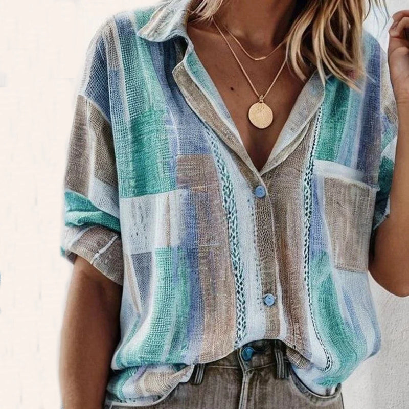 Comstylish Vintage Color Block Stripes Casual Shirt