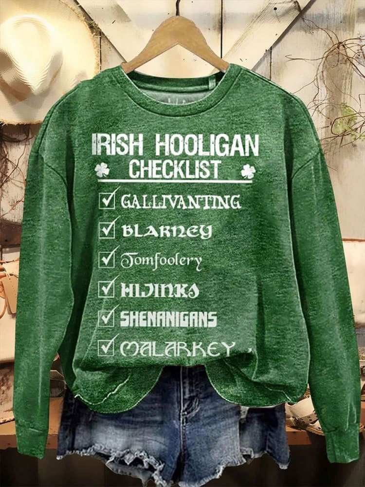 Comstylish St. Patrick's Day Retro Lucky Clover Print Casual Sweatshirt