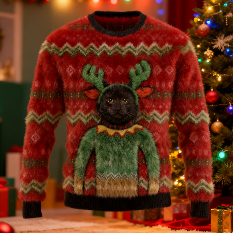 Comstylish Men's Funny Vintage Christmas Art Flannel Ugly Sweater