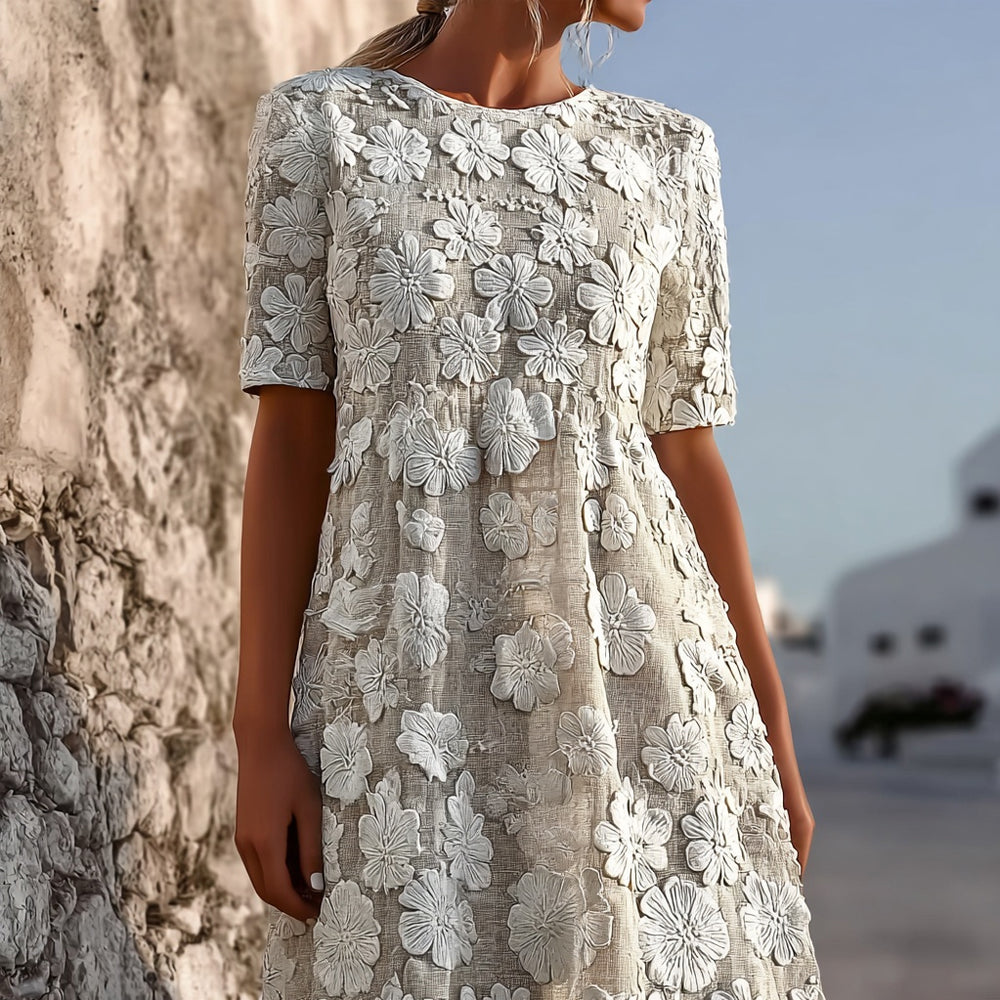 Vintage Floral Lace Embroidered Comfy Linen Maxi Dress elevenforest