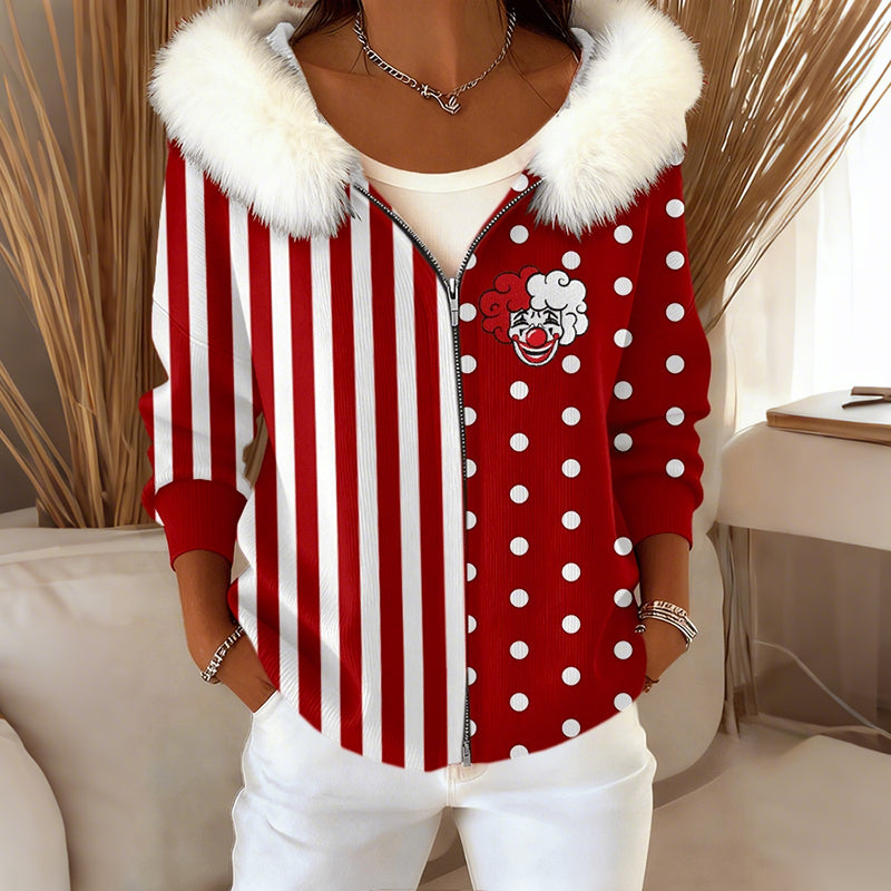 Comstylish Women's Cologne Carnival Clown Striped Casual Zip-up Hoodie