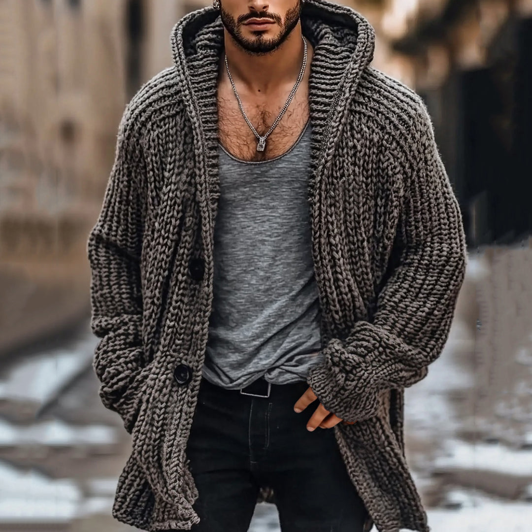 Men's Fairman Island Jacquard Chunky Knit Vintage Hooded Cardigan elevenforest