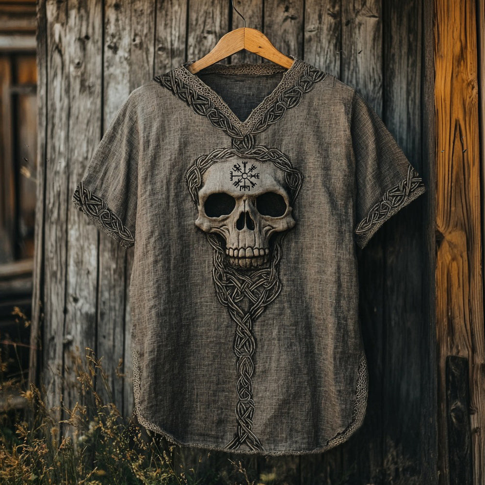 Men's Viking Celtic Skull Runes Linen T-shirt artswardrobe